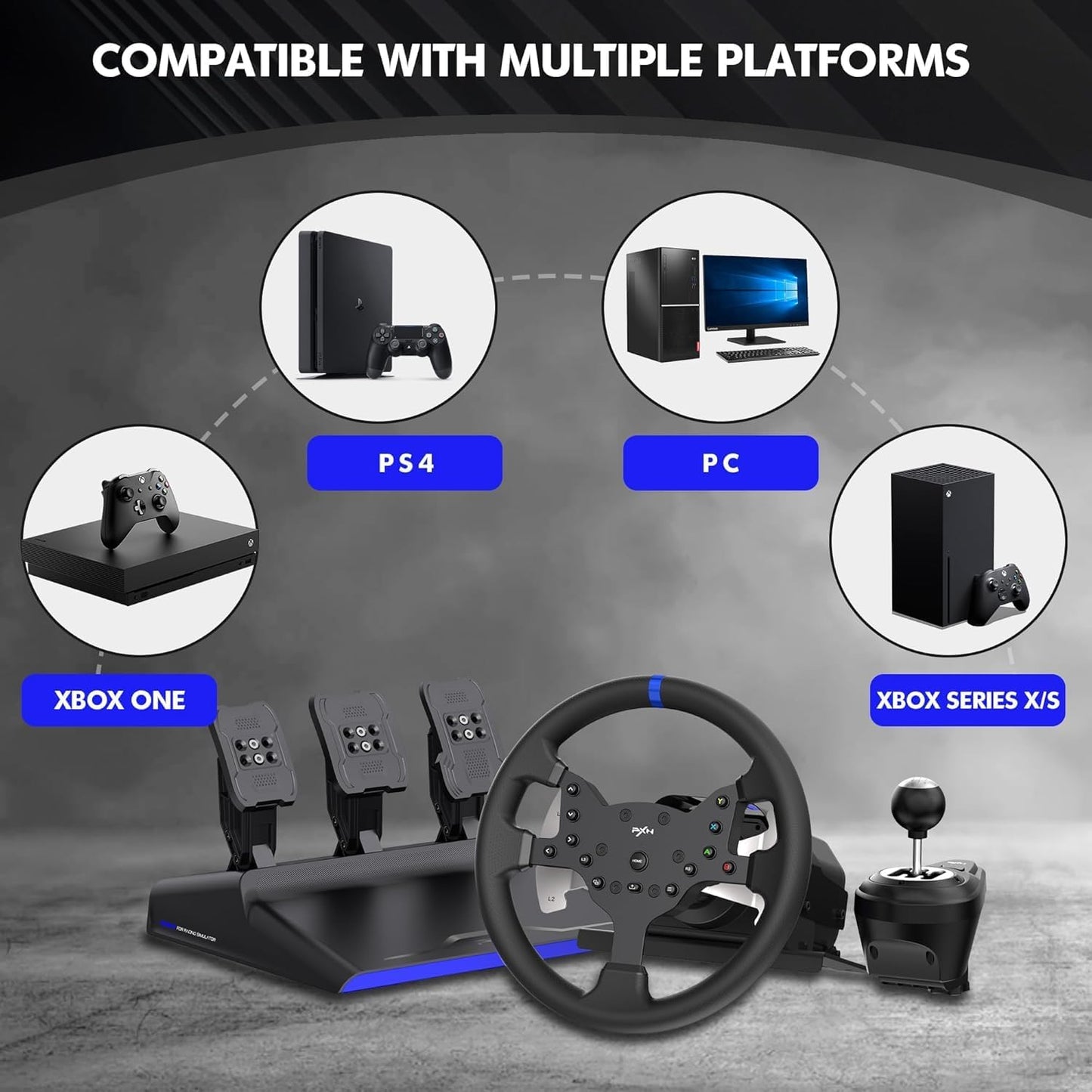 PXN V99 270/900 degree FFB racing wheel with pedals/shifter