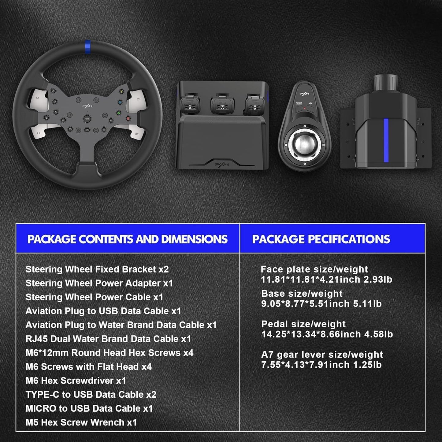 PXN V99 270/900 degree FFB racing wheel with pedals/shifter