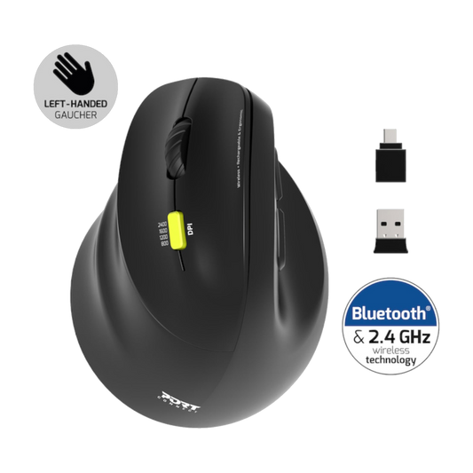 Port Mouse Ergo Rechargable BT & RF Left Black 2 Year Warranty
