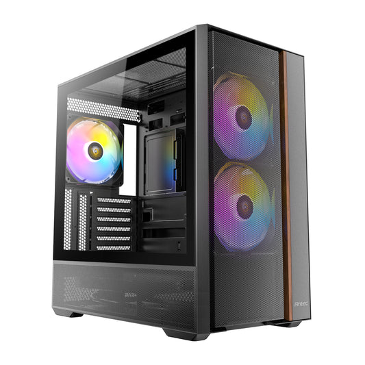 Antec FLUX E-ATX | ATX | Micro-ATX | ITX Mid-Tower Gaming Chassis Wood Front Panel- Black