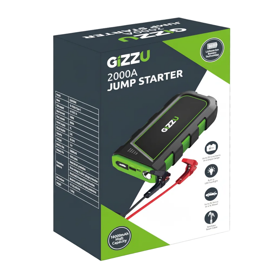 GIZZU 2000A Jump Starter 16000mAh - Black