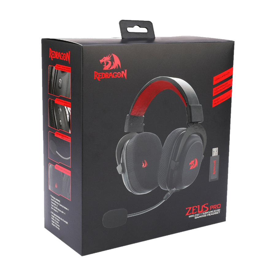 REDRAGON Over-Ear ZEUS Pro USB Wireless Gaming Headset - Black