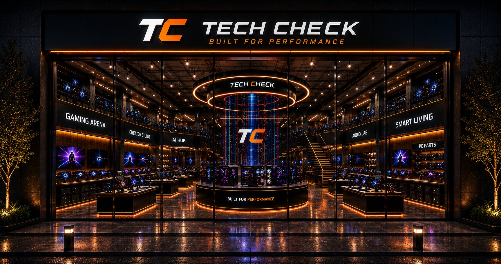 The Tech Check flagship store at night